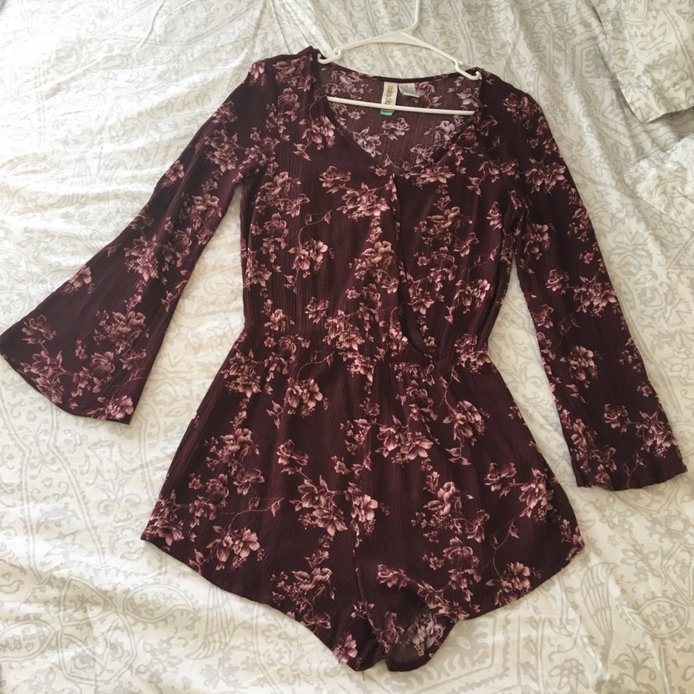 Maroon, Floral Romper
